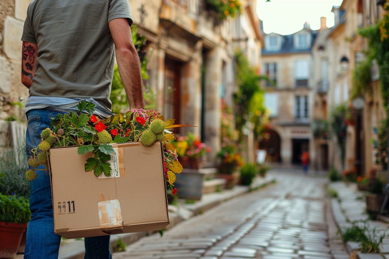 Une aide ménagère souriante prépare des cartons pendant un déménagement à Bordeaux pour faciliter l'expérience et bénéficier d'une assistance organisée.